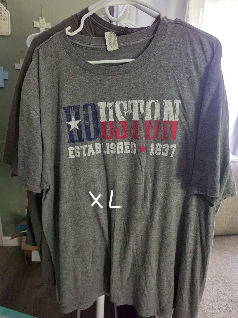 Pacifica Gray Houston Graphic Tee with Red, White & Blue Print
